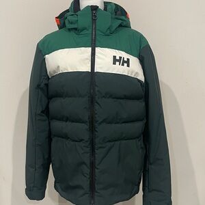 Helly Hansen Green and White Kids Puffer Jacket